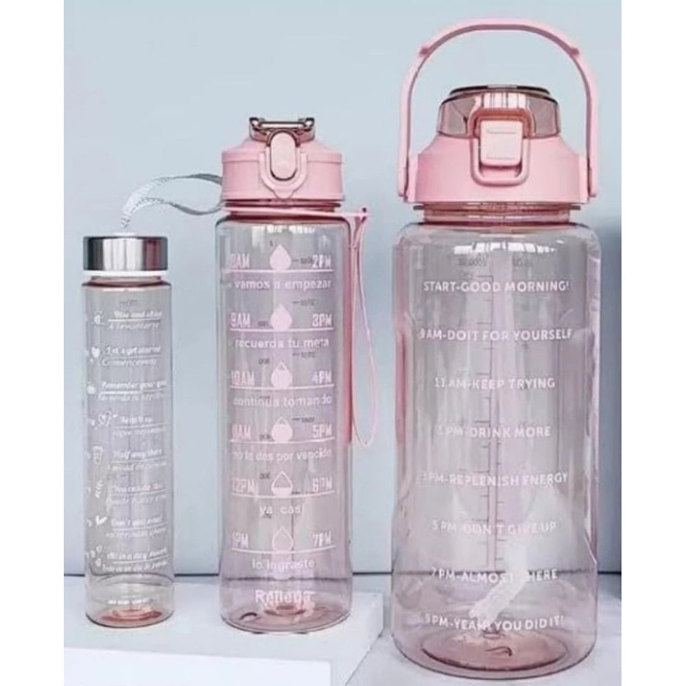 Generic 3 PCS Transparent Motivational Water Bottles (Pink)