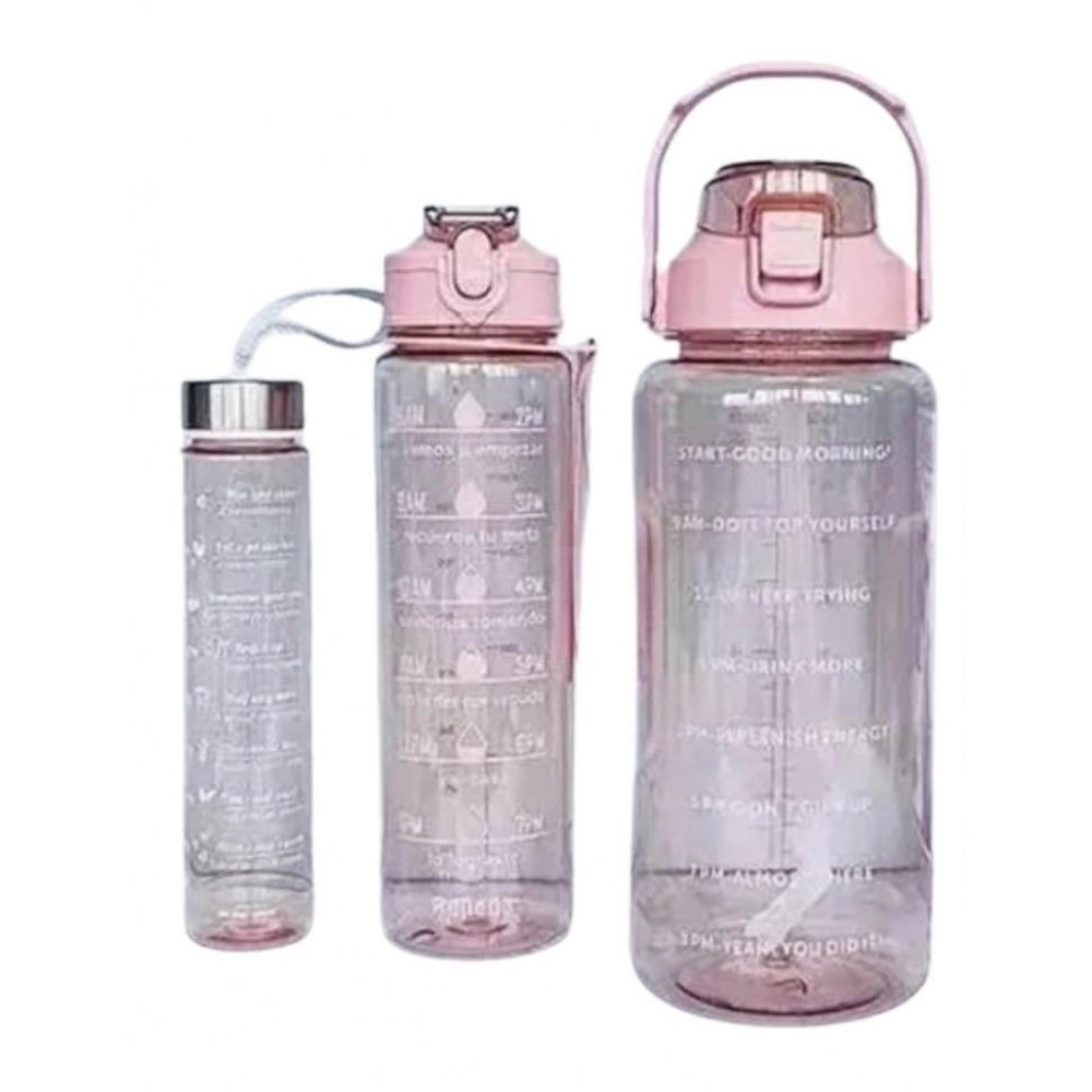 Generic 3 PCS Transparent Motivational Water Bottles (Pink)