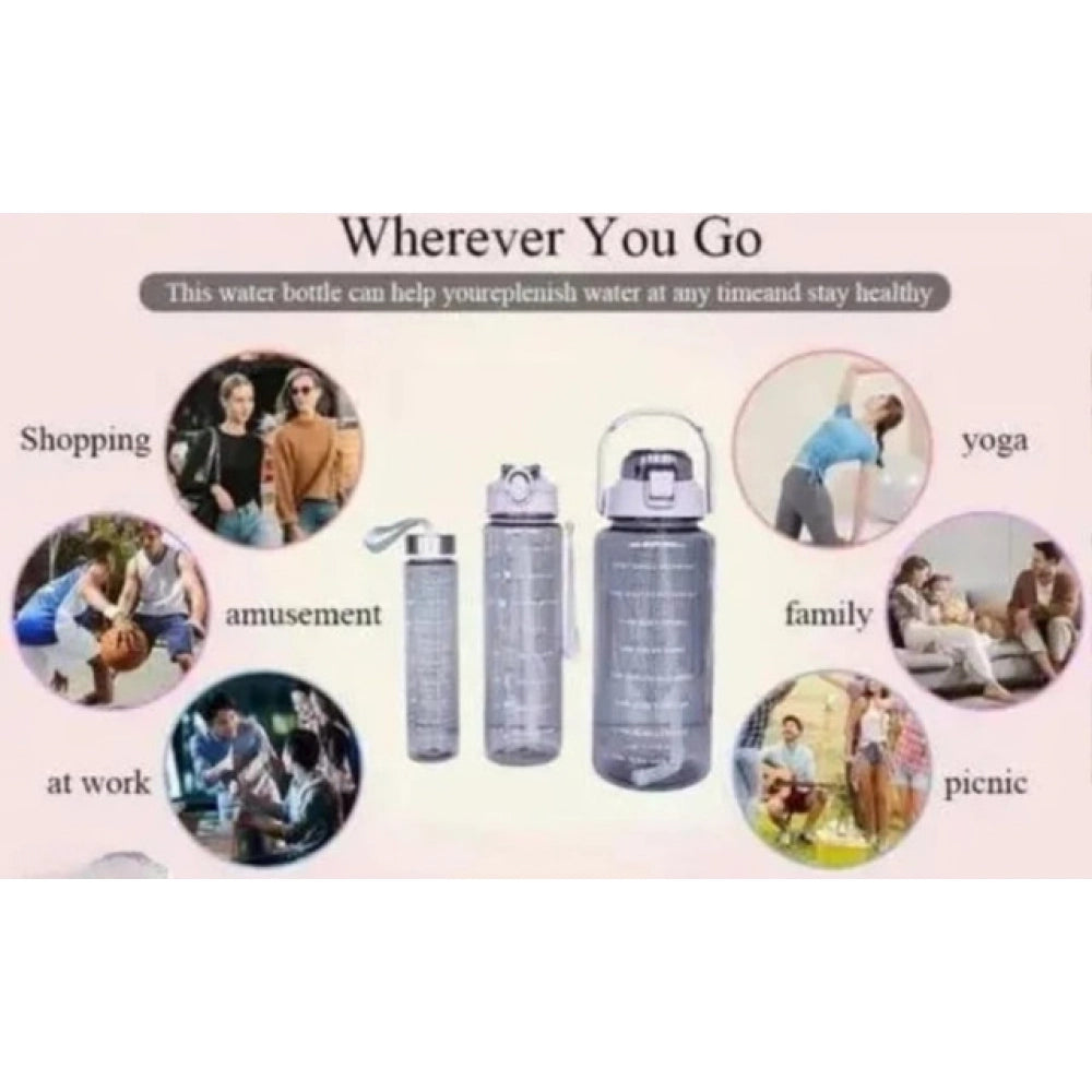 Generic 3 PCS Transparent Motivational Water Bottles (Pink)