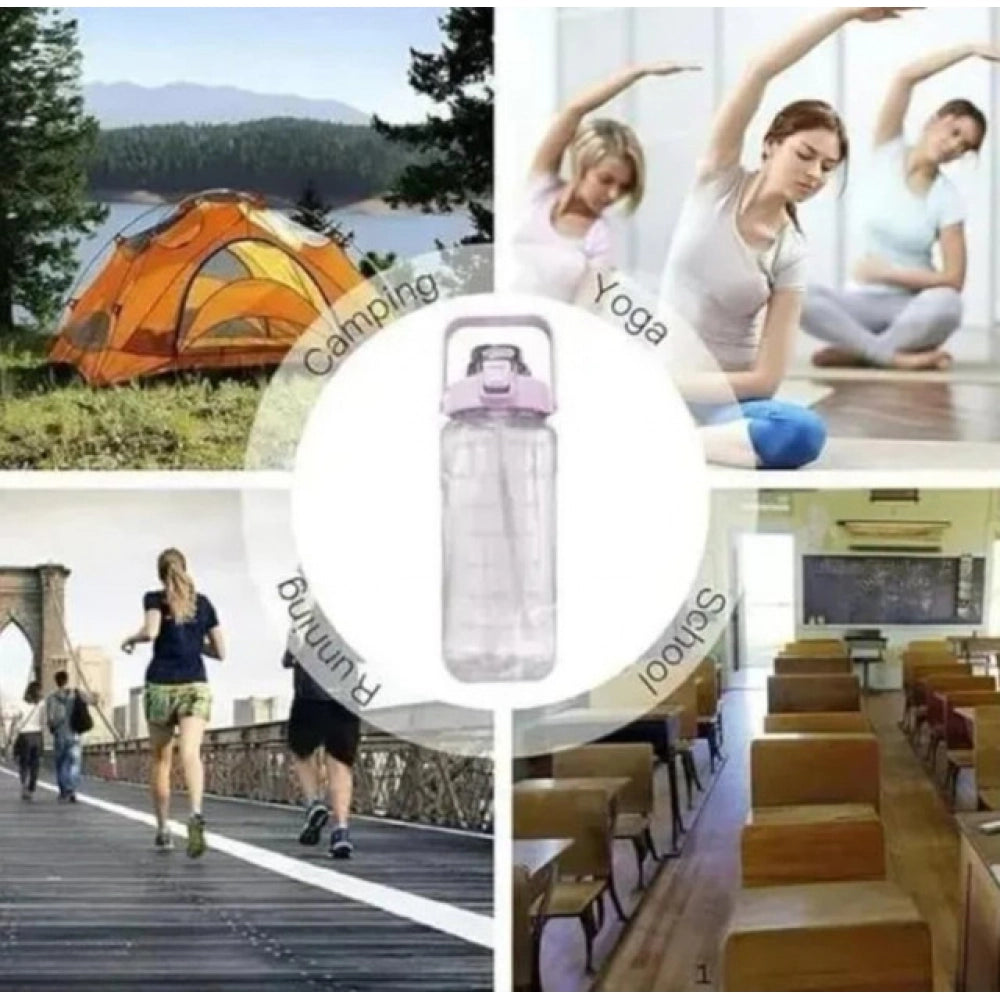 Generic 3 PCS Transparent Motivational Water Bottles (Pink)