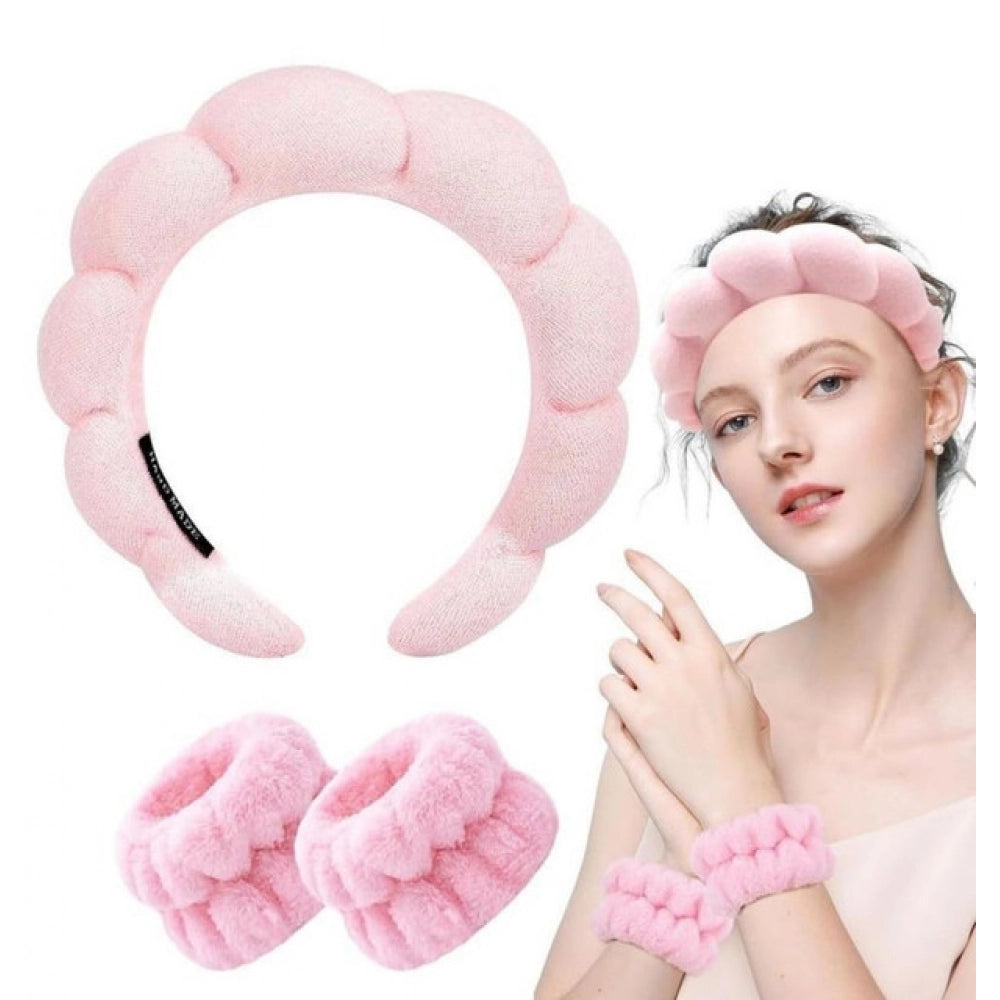Generic Pack of 2 Spa Headband And Wristband Set (Pink)