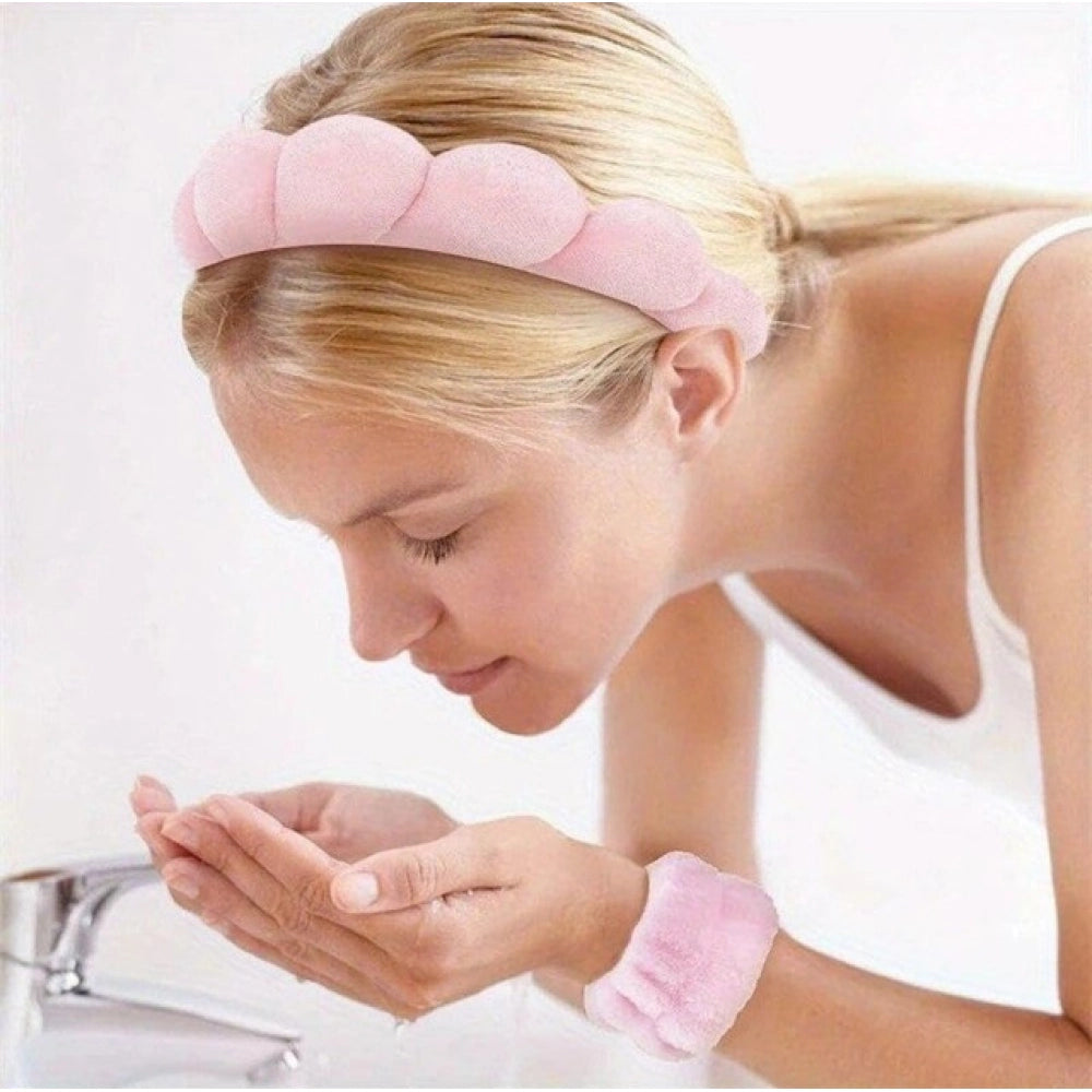 Generic Pack of 2 Spa Headband And Wristband Set (Pink)