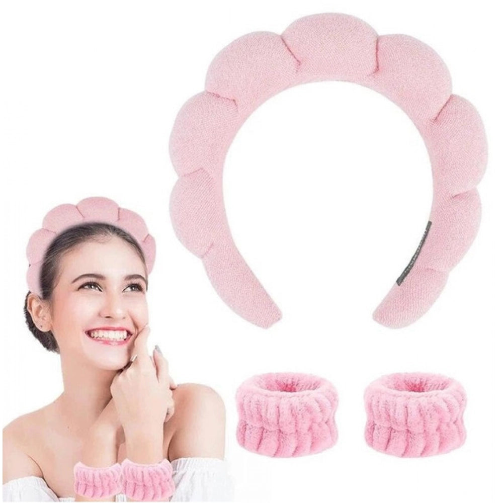 Generic Pack of 2 Spa Headband And Wristband Set (Pink)