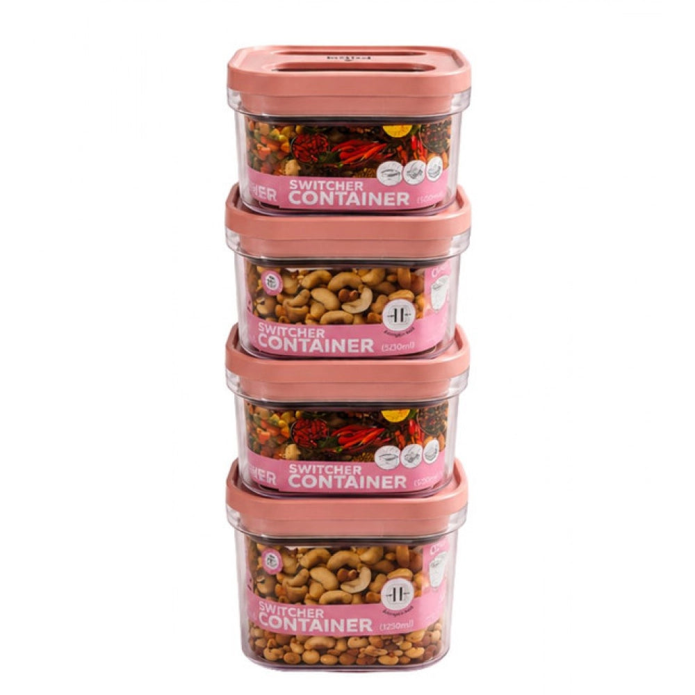 Generic Pack of 4 Switchers Airtight Storage Container Set 1250 ML (Pink)