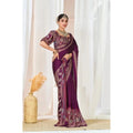 Generic Women's Crepe Printed Saree With Unstitched Blouse 5.5Mtr (Wine)