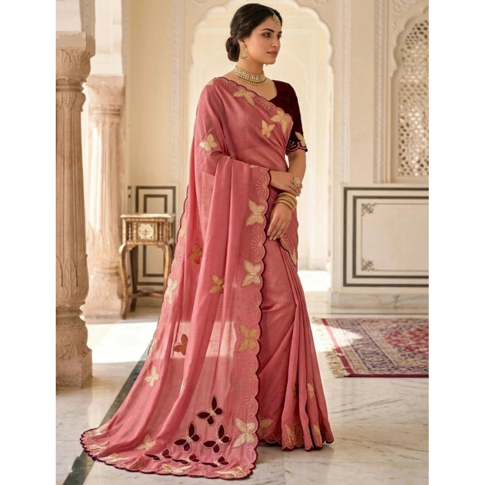 Generic Women's Star Georgette Embellished Saree With Unstitched Blouse 5.5Mtr (Dusty Coral-Maroon)