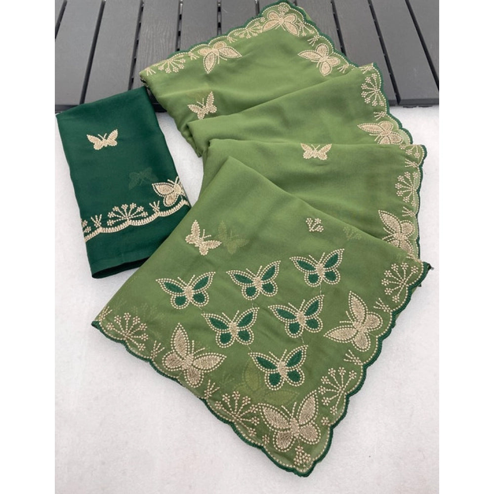 Generic Women's Star Georgette Embellished Saree With Unstitched Blouse 5.5Mtr (Green)