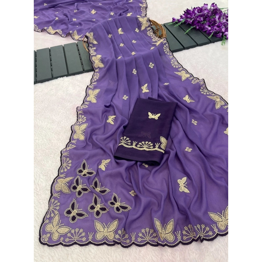 Generic Women's Star Georgette Embellished Saree With Unstitched Blouse 5.5Mtr (Lavender)