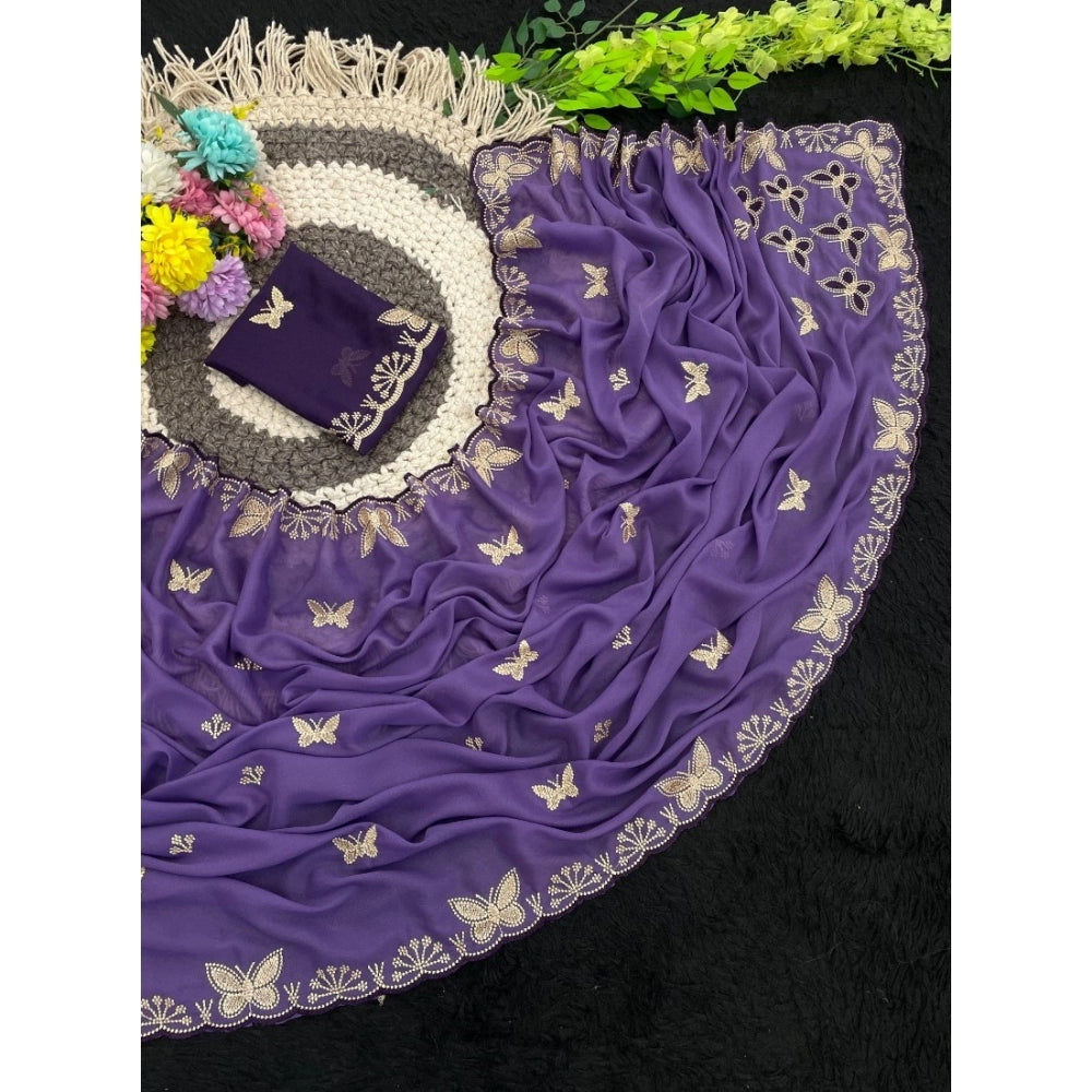 Generic Women's Star Georgette Embellished Saree With Unstitched Blouse 5.5Mtr (Lavender)