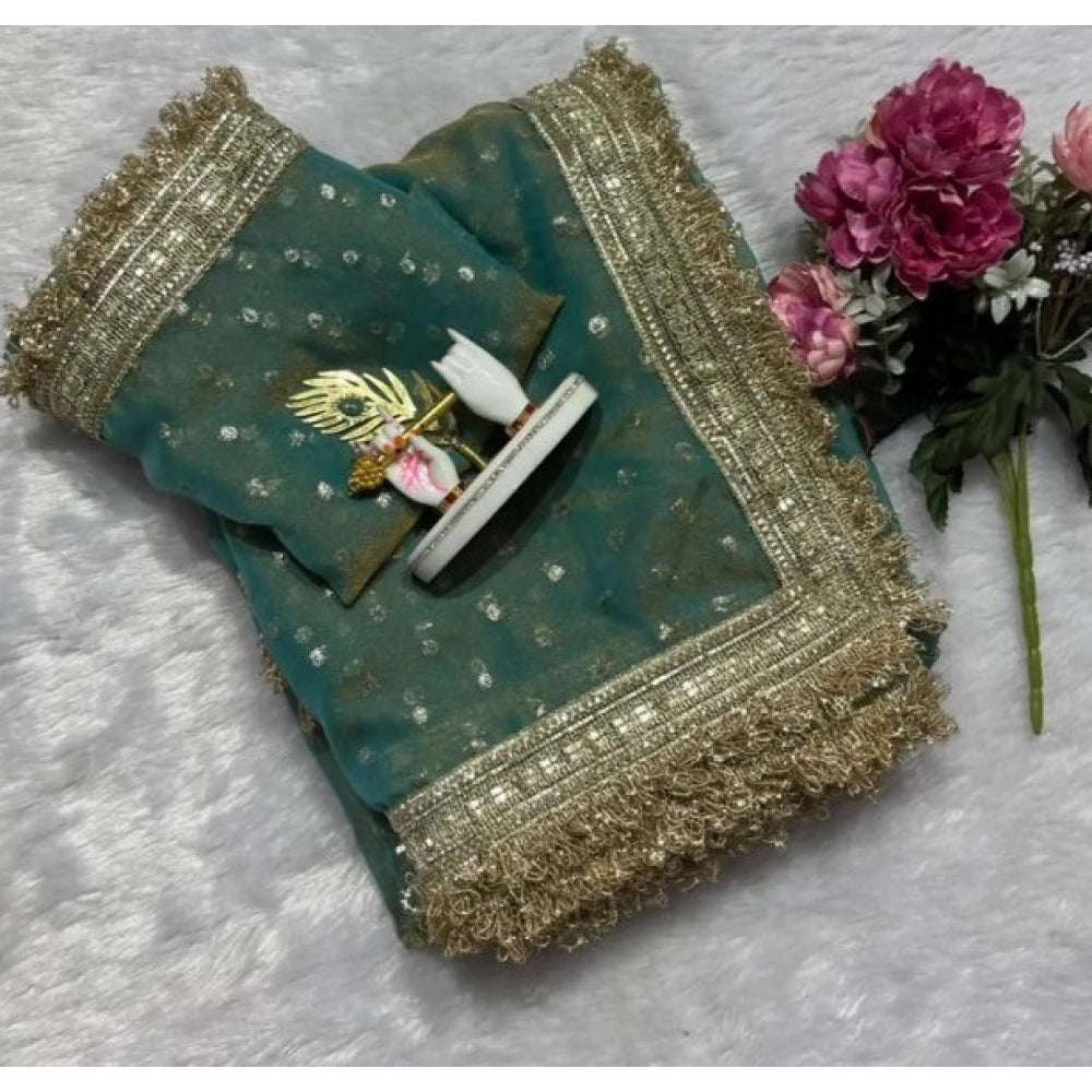 Generic Women's Silk Embellished Saree With Unstitched Blouse 5.5Mtr (Green)