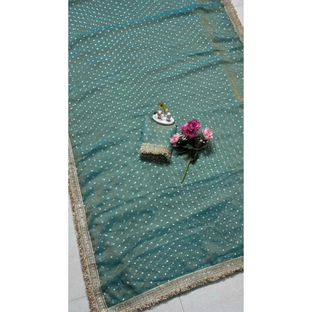 Generic Women's Silk Embellished Saree With Unstitched Blouse 5.5Mtr (Green)