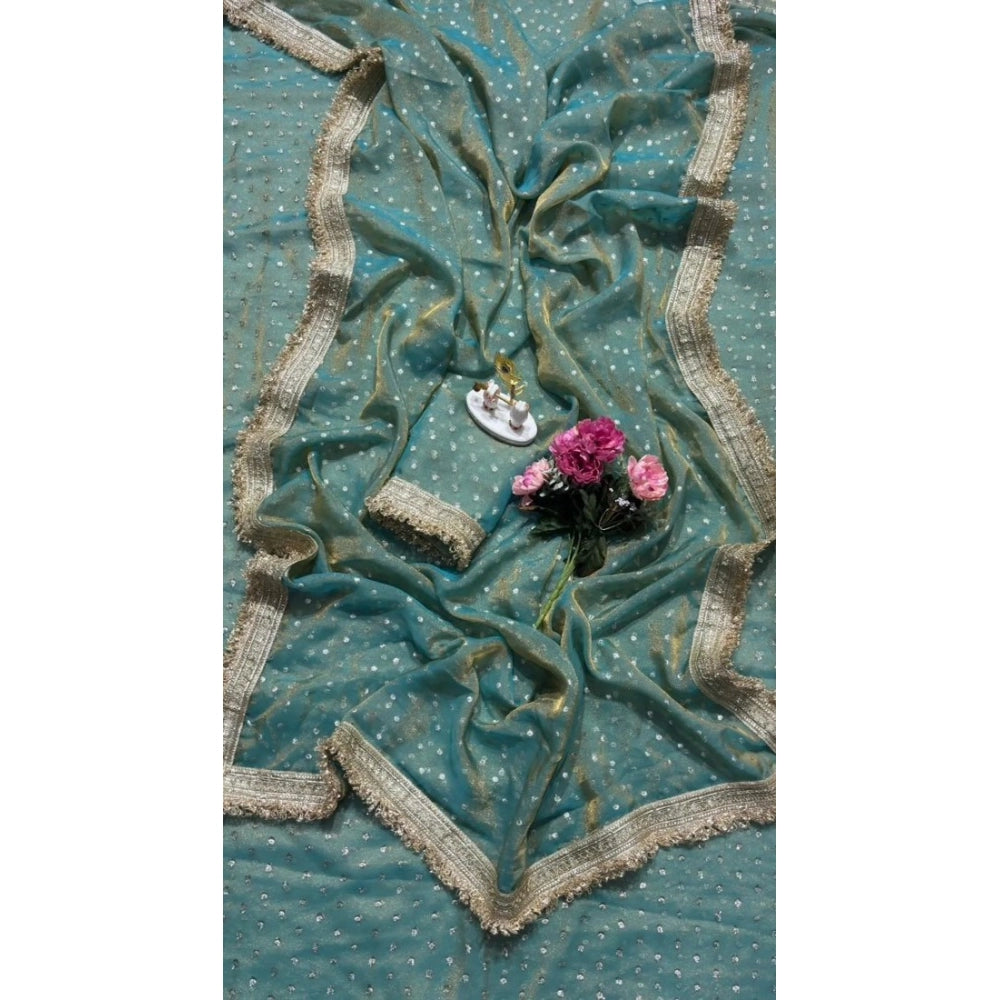 Generic Women's Silk Embellished Saree With Unstitched Blouse 5.5Mtr (Green)