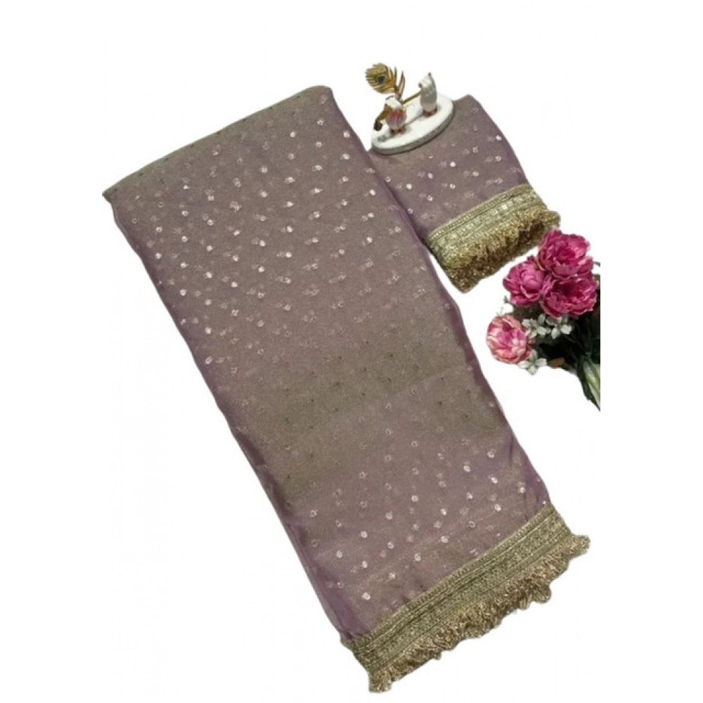 Generic Women's Silk Embellished Saree With Unstitched Blouse 5.5Mtr (Lavender)