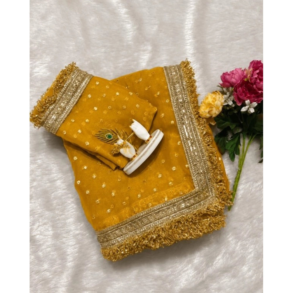 Generic Women's Silk Embellished Saree With Unstitched Blouse 5.5Mtr (Yellow)