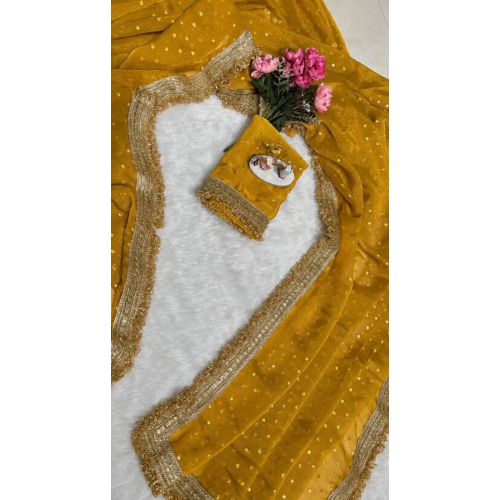 Generic Women's Silk Embellished Saree With Unstitched Blouse 5.5Mtr (Yellow)