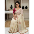Generic Women's Star Georgette Embroidered Saree With Unstitched Blouse 5.5Mtr (Cream)