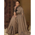 Generic Women's Viscose Silk Embroidered Saree With Unstitched Blouse 5.5Mtr (Brown)