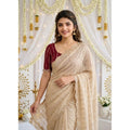 Generic Women's Star Georgette Embroidered Saree With Unstitched Blouse 5.5Mtr (Beige)