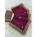 Generic Women's Satin Embellished Saree With Unstitched Blouse 5.5Mtr (Maroon)