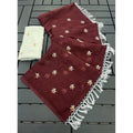 Generic Women's Georgette Embellished Saree With Unstitched Blouse 5.5Mtr (Maroon)
