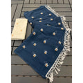 Generic Women's Georgette Embellished Saree With Unstitched Blouse 5.5Mtr (Navy)
