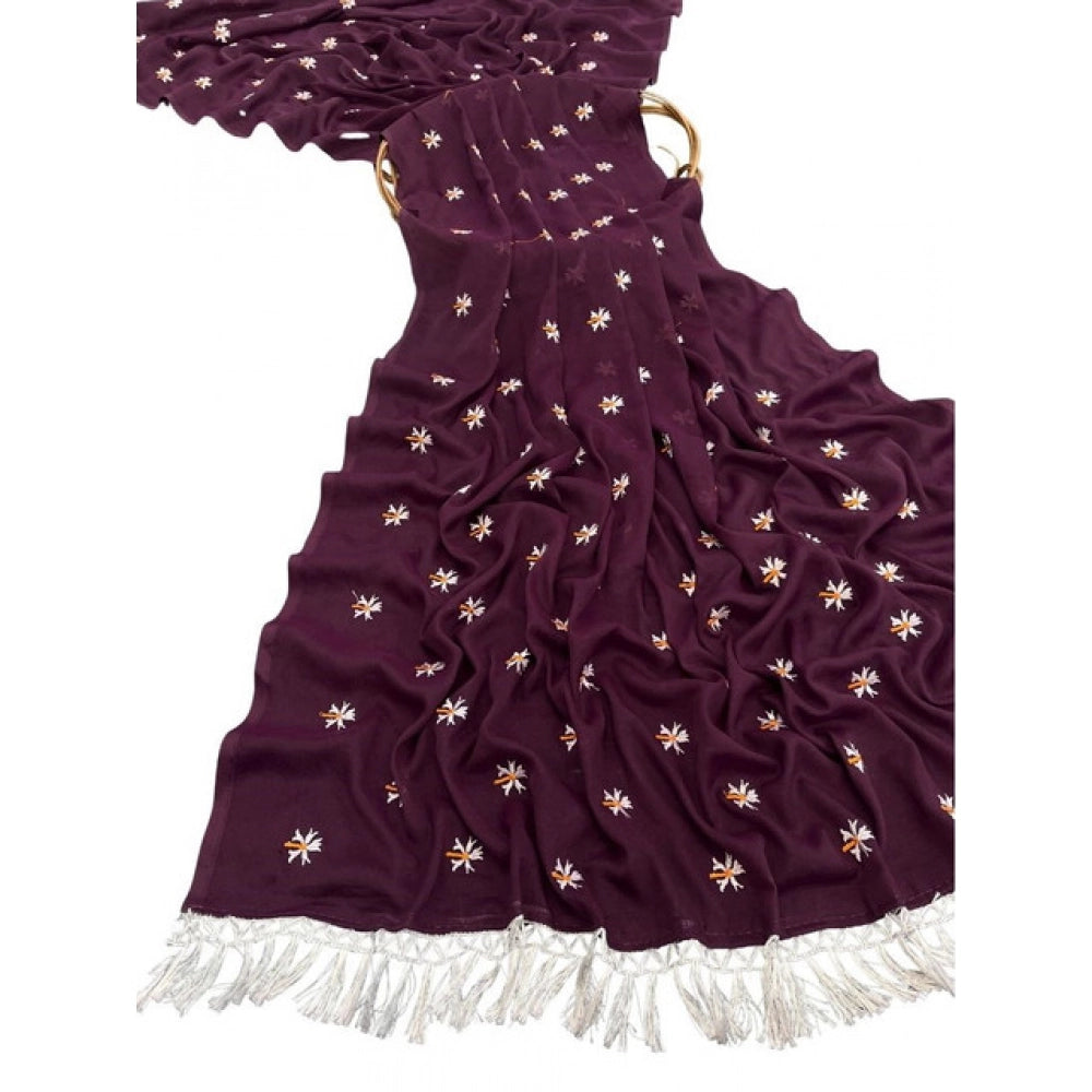 Generic Women's Georgette Embellished Saree With Unstitched Blouse 5.5Mtr (Wine)
