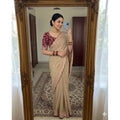 Generic Women's Star Georgette Embroidered Saree With Unstitched Blouse 5.5Mtr (Beige)