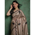 Generic Women's Viscose Silk Embroidered Saree With Unstitched Blouse 5.5Mtr (Beige)