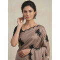 Generic Women's Viscose Silk Embroidered Saree With Unstitched Blouse 5.5Mtr (Beige)