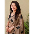 Generic Women's Viscose Silk Embroidered Saree With Unstitched Blouse 5.5Mtr (Brown)
