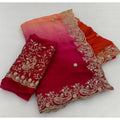 Generic Women's Satin Embellished Saree With Unstitched Blouse 5.5Mtr (Multicolor)
