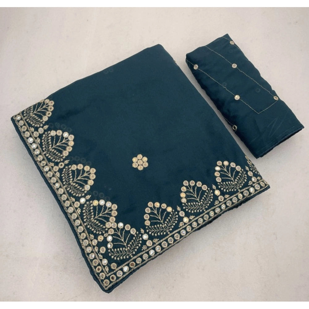 Generic Women's Georgette Embellished Saree With Unstitched Blouse 5.5Mtr (Blue)