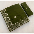 Generic Women's Georgette Embellished Saree With Unstitched Blouse 5.5Mtr (Green)