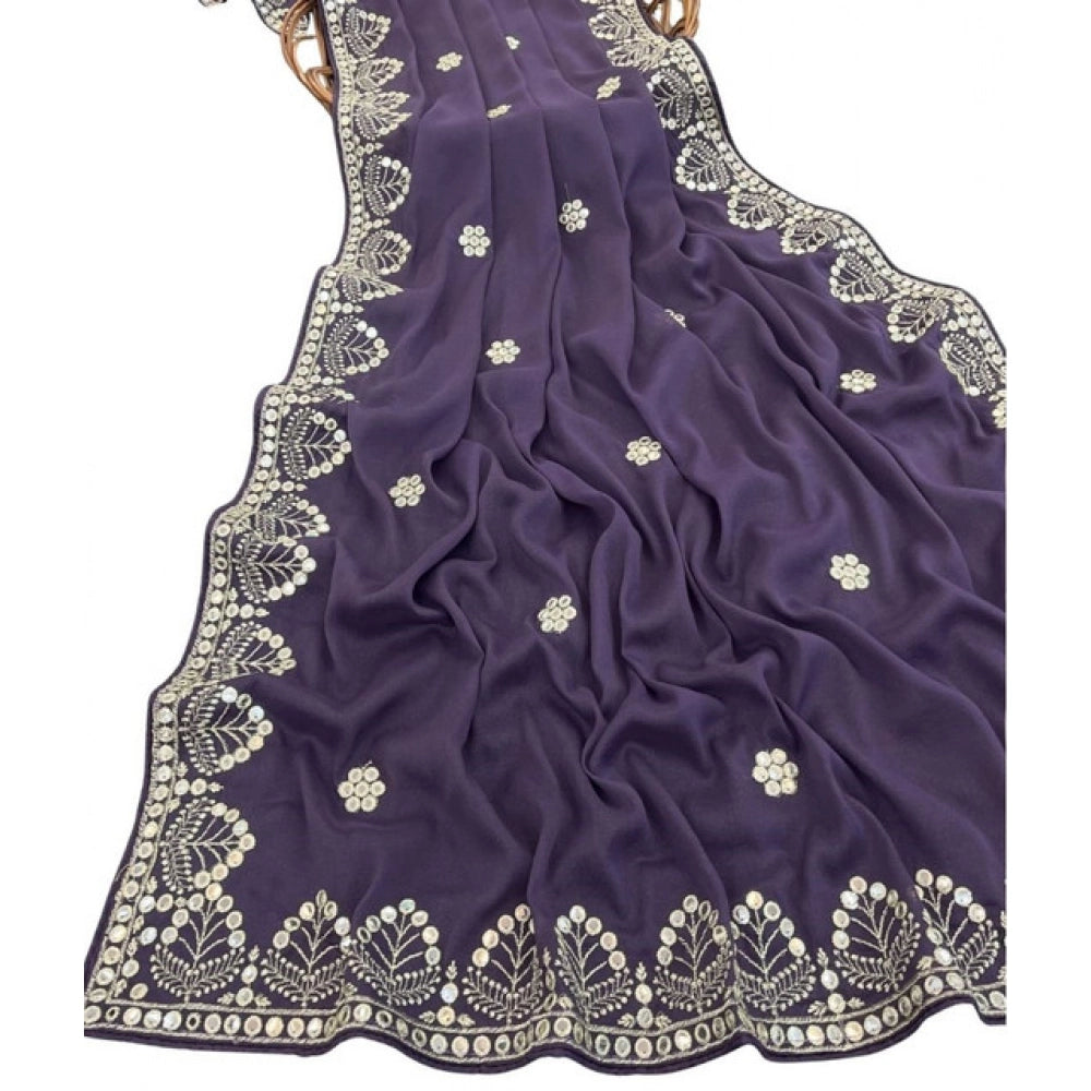 Generic Women's Georgette Embellished Saree With Unstitched Blouse 5.5Mtr (Levander)