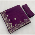 Generic Women's Georgette Embellished Saree With Unstitched Blouse 5.5Mtr (Purple)
