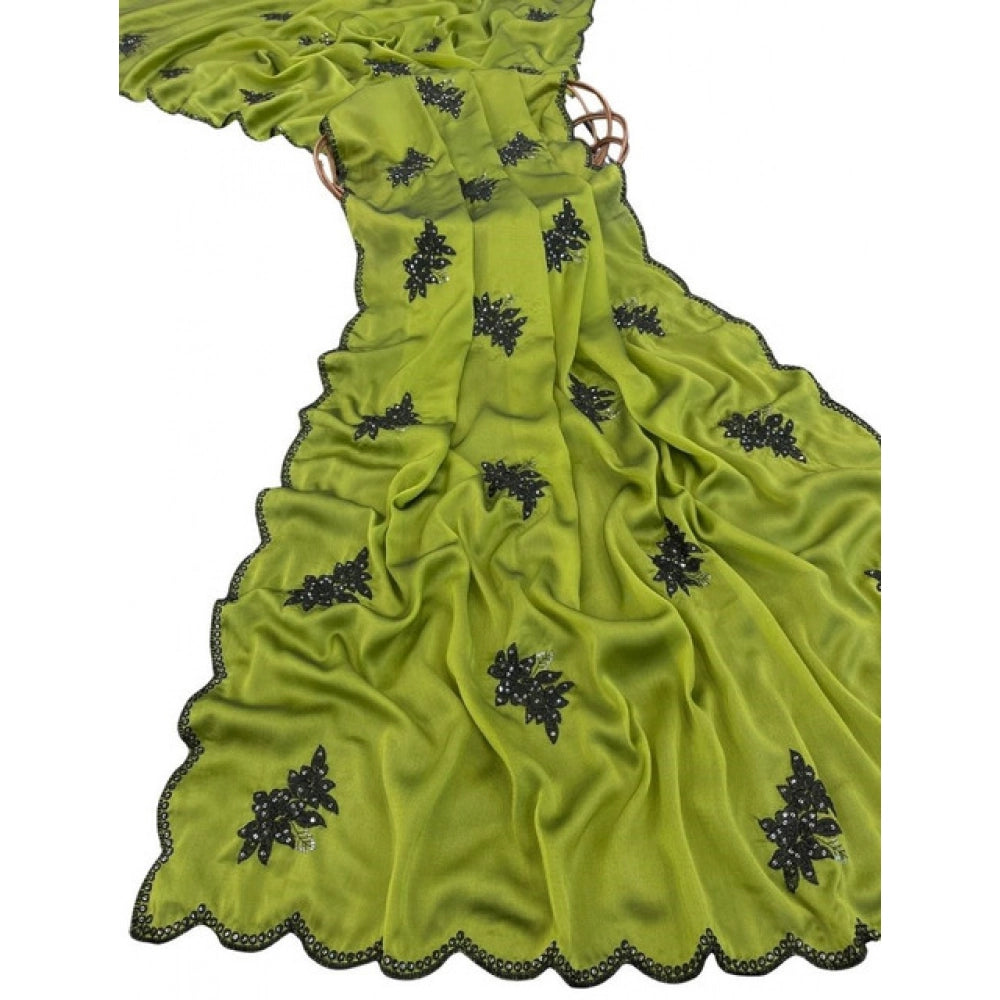 Generic Women's Viscose Silk Embroidered Saree With Unstitched Blouse 5.5Mtr (Green)