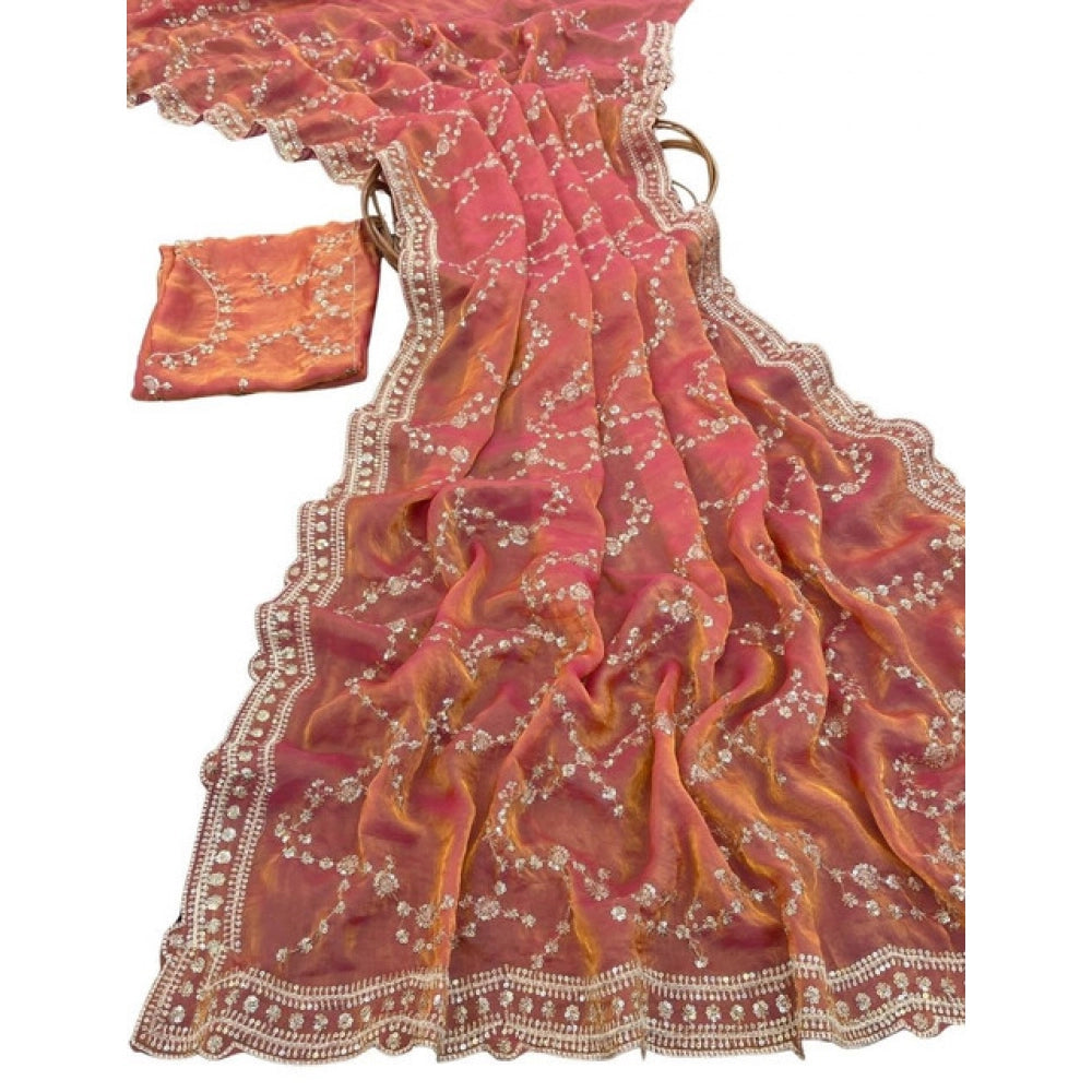 Generic Women's Silk Embellished Saree With Unstitched Blouse 5.5Mtr (Orange)