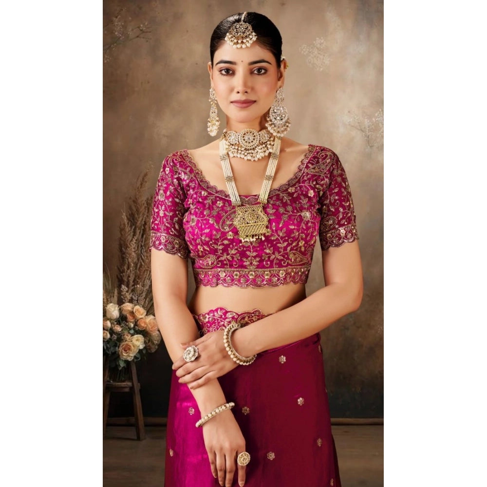 Generic Women's Silk Embroidered Saree With Unstitched Blouse 5.5Mtr (Pink)