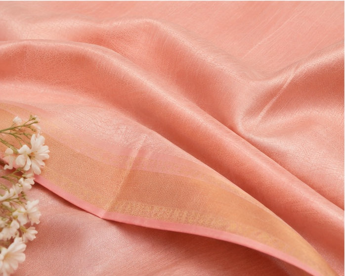 Women's Litchi silk Printed Saree With Unstitched Blouse (Peach)