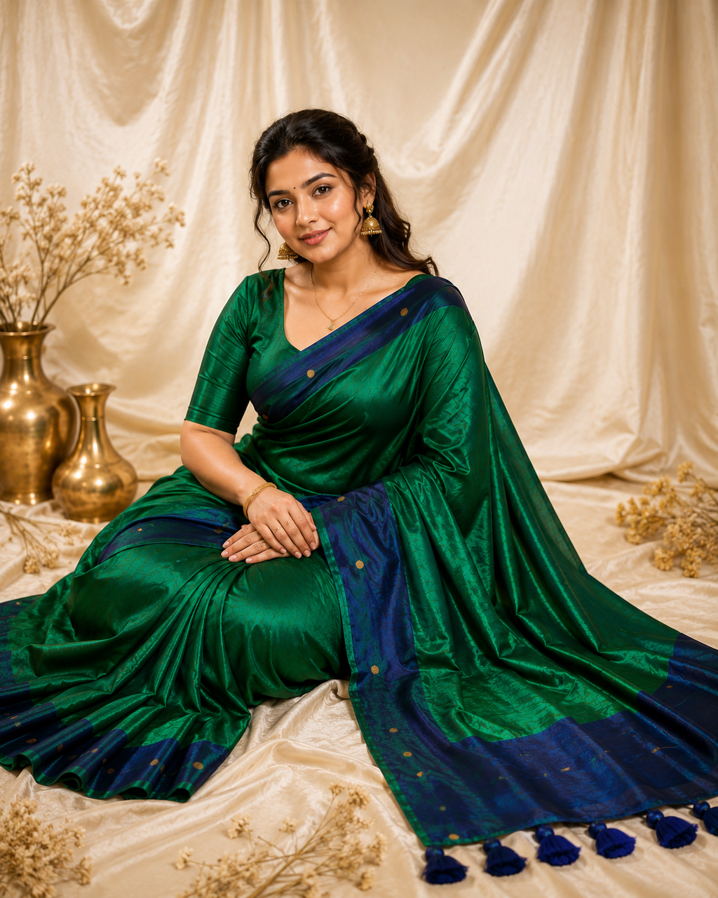 Premium Quality peacock colour Raga Tissue  Soft Silk Sareewith  gini work