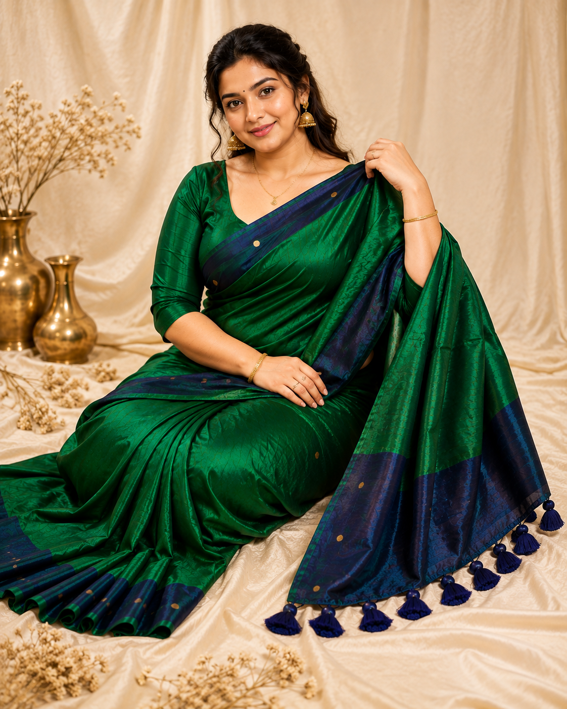 Premium Quality peacock colour Raga Tissue  Soft Silk Sareewith  gini work