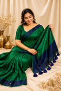 Premium Quality peacock colour Raga Tissue  Soft Silk Sareewith  gini work