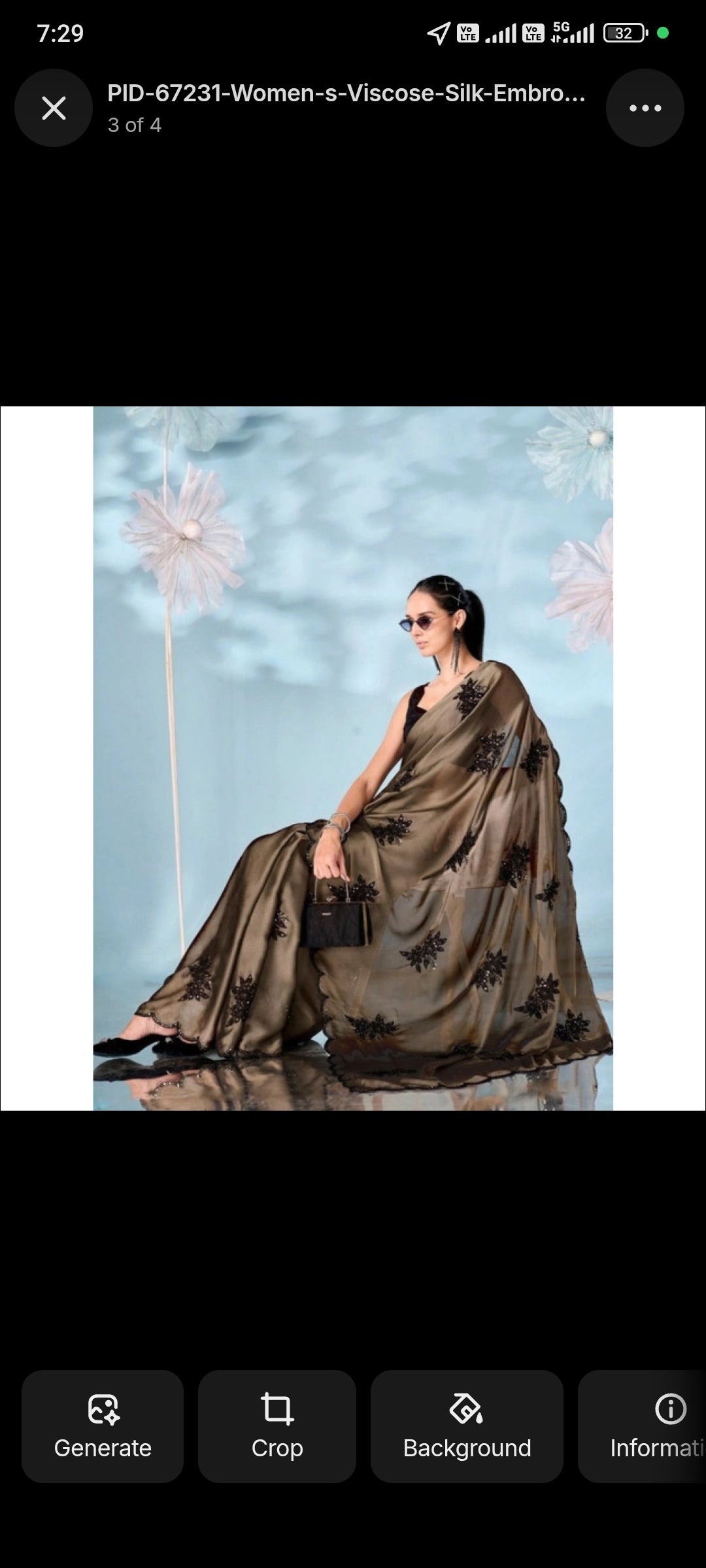 Women's Viscose Silk Embroidered Saree With Unstitched Blouse 5.5Mtr (Beige)