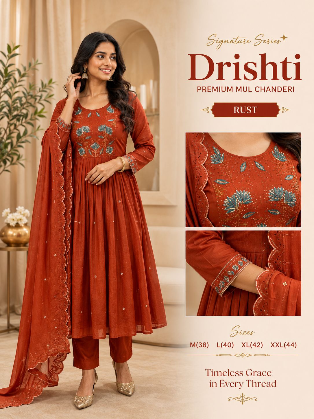 Premium MulChanderi Drishti Multi Shades Dress