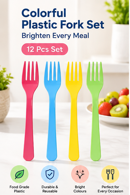 Colorful Food-Grade Plastic Fork Set – 12 Pieces