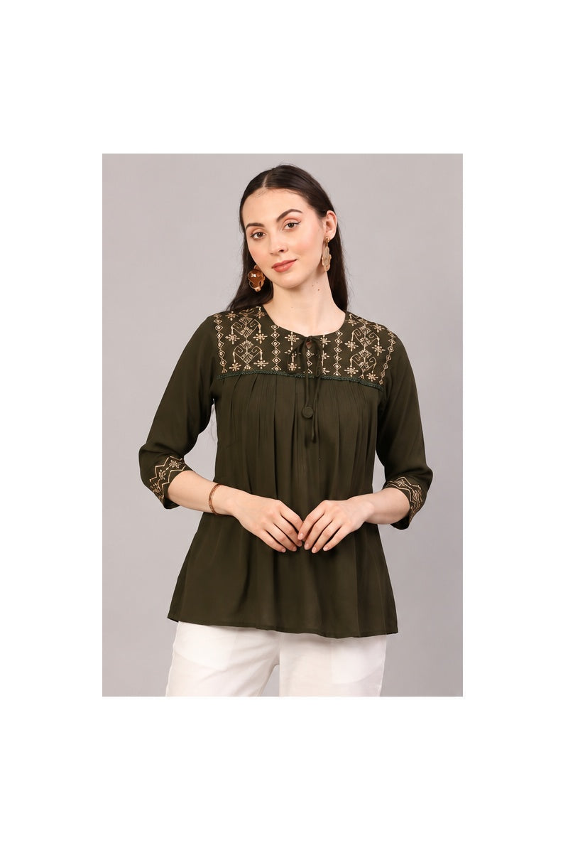Women’s Olive Green Embroidered Top