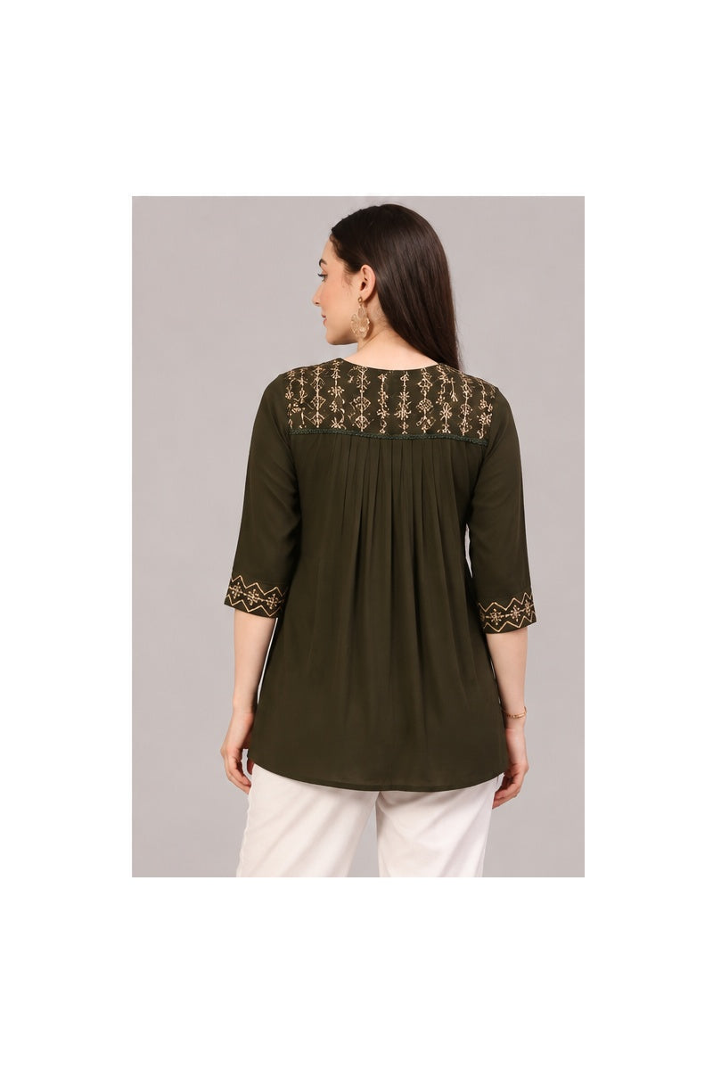 Women’s Olive Green Embroidered Top