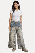 Grey Animal Print Baggy Denim Women Jeans