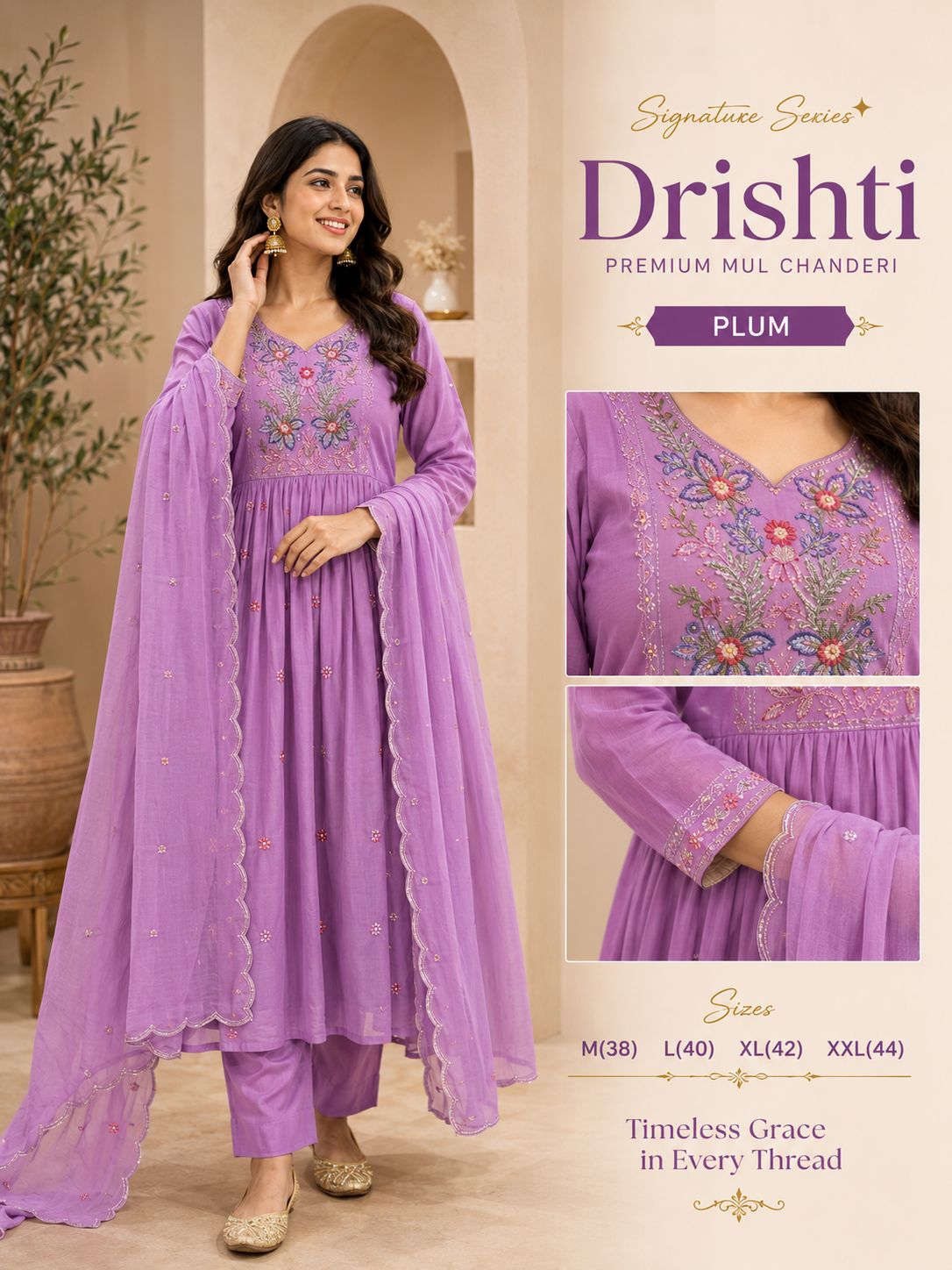 Premium MulChanderi Drishti Multi Shades Dress