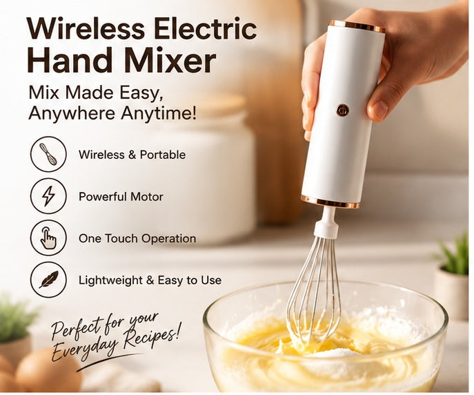Wireless Electric Hand Mixer – Portable One-Touch Kitchen Mixer